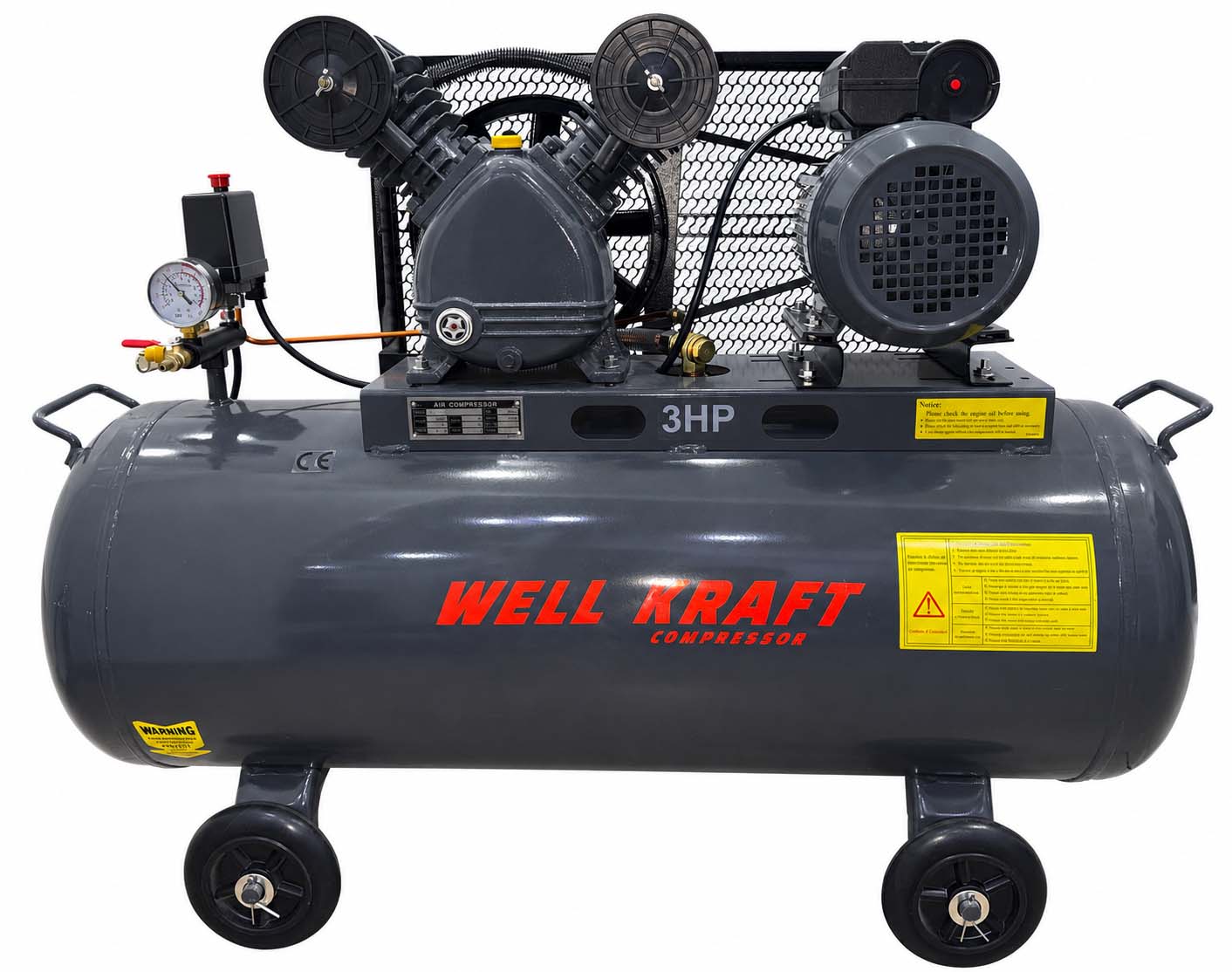 Поршневий компресор Well Kraft V-0.17/8, 170 л/хв, ресивер 100 л, 220 / 380 В